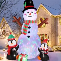 New  6FT Christmas Inflatables Outdoor Decorations, Upgrade Cute Inflatable Snowman Penguins Blow Up Yard Decorations with Rotating LED Lights for Ind