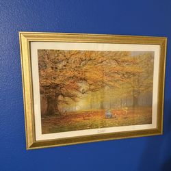 Winnie the Pooh Disney Poster by Peter Ellenshaw – Autumn Leaves – Framed 31x23