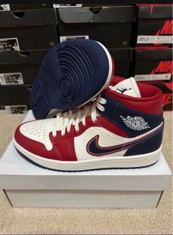 Nike Air Jordan 1 Mid Gym Red Sail White Blue DQ7648-600 Womens Size 10.5/ 9 Mens Brand New