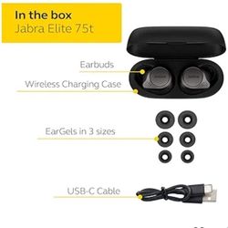 Jabra Elite 75t– True Wireless Earbuds with Charging Case, Titanium Black – Active Noise Cancelling Bluetooth Earbuds with a Comfortable, Secure Fit, 