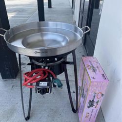 Stainless Wok To Fry With Stand And Burners New/ Nuevo De Gas Propano Vase I Quemador En Especial Con Parilla I Disco Grande De Accero