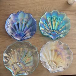 (4) Shell Iridescent Blue Plates