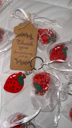 Strawberry Keychain Party Favors with Thank You Tags