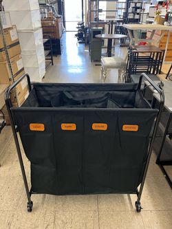 SONGMICS 4-Section Laundry Sorter Hamper w/ Wheels - Black