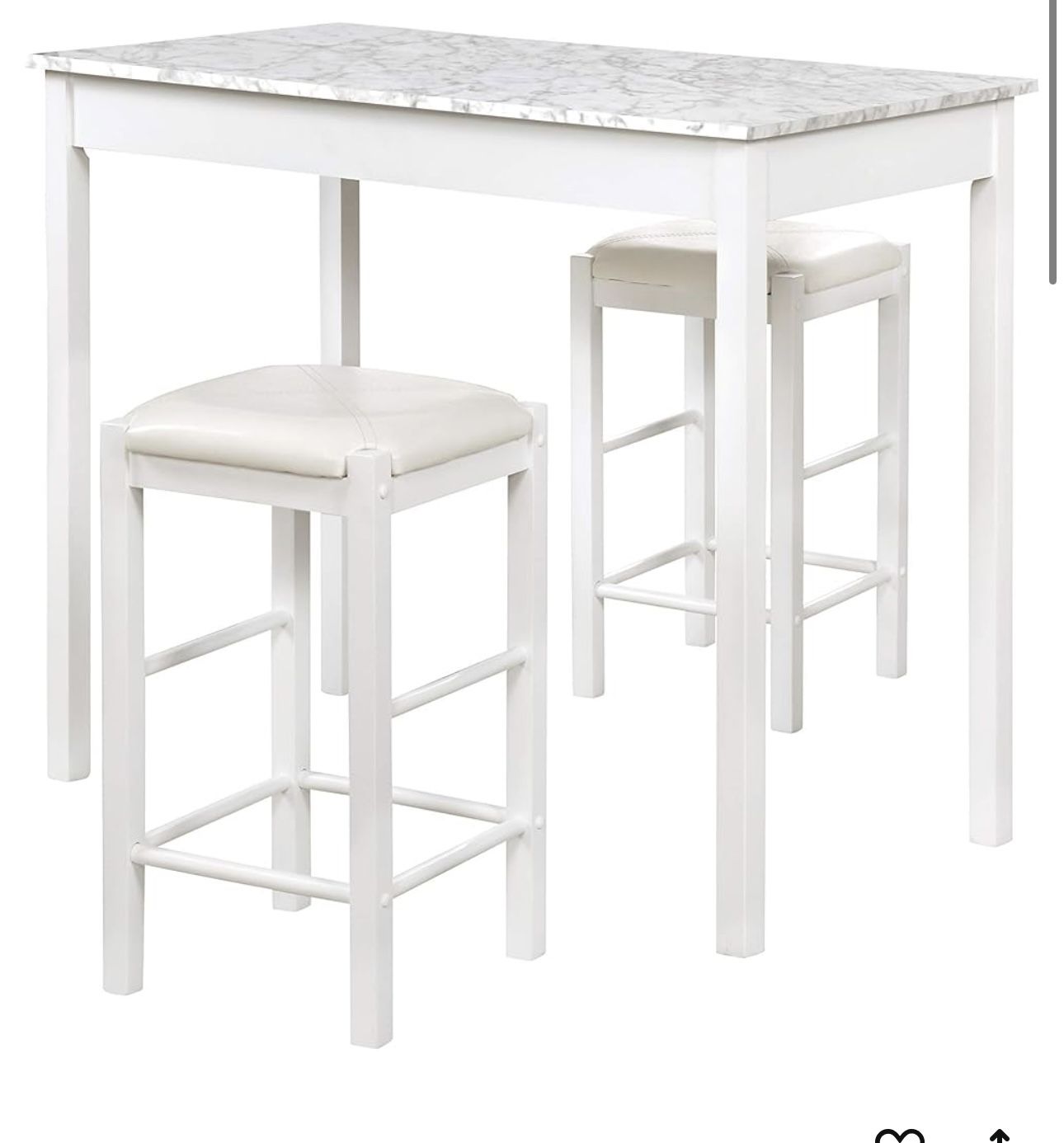 White Marble Top Bar Table With 2 Chairs Or Desk