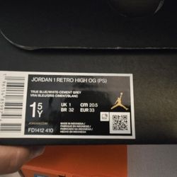 Jordan 1 Retro High OG (PS) Size 1.5Y