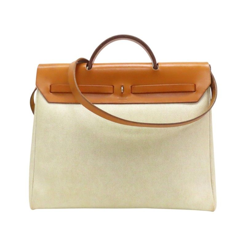 𝐇𝐄𝐑𝐌𝐄𝐒 Herbag 39 Shoulder Handbag Brown Leather Beige Canvas