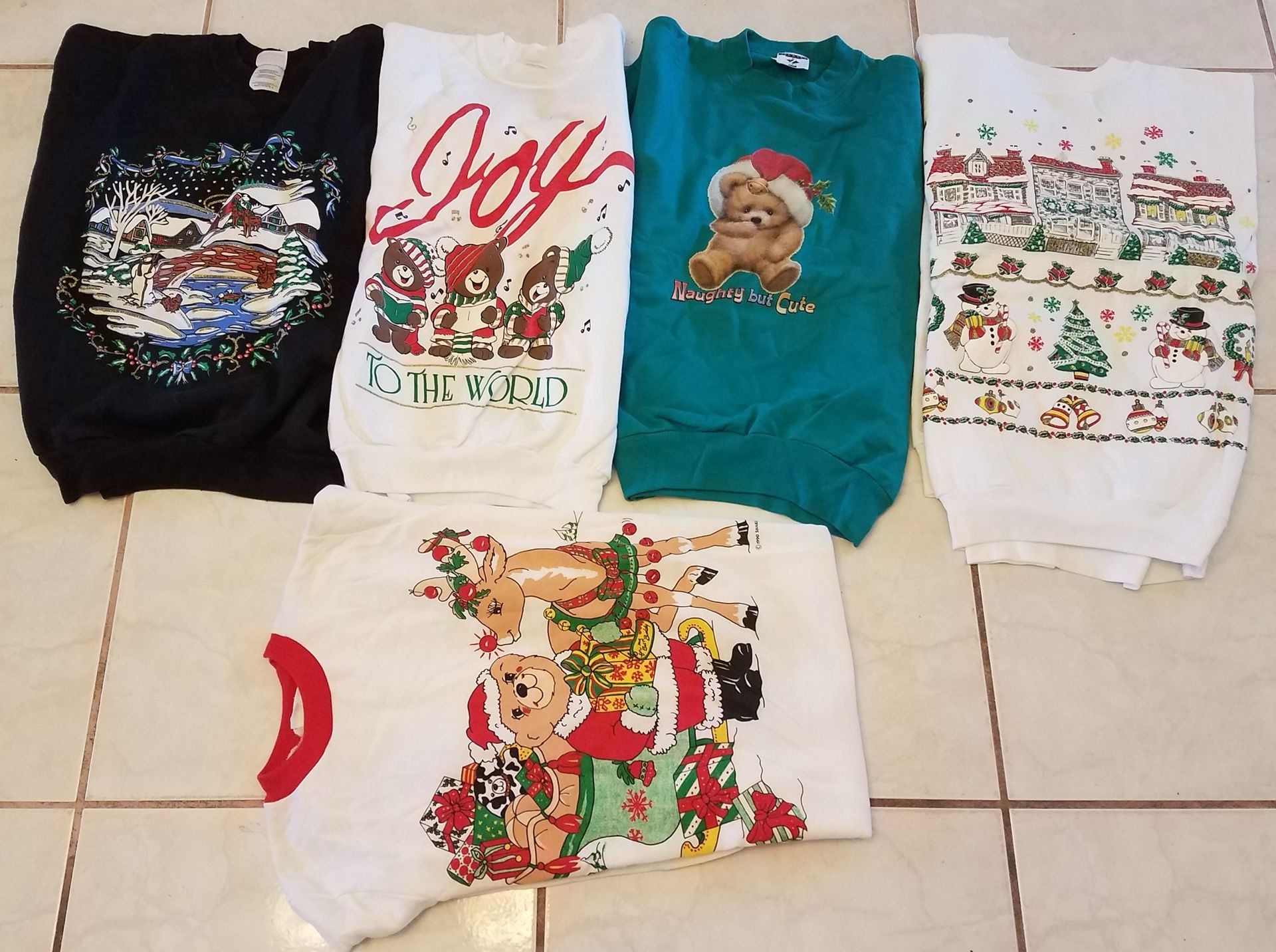 CHRISTMAS SWEATSHIRTS 4 + 1 NIGHTGOWN HANES JERZEES WOMEN MEN