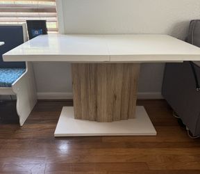 Expandable White Wood/metal Dinning Table