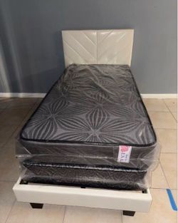 NEW BED FRAME TWIN SIZE WITH MATTRESS AND BOX SPRING