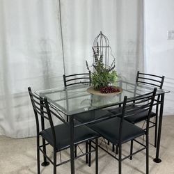 Black Glass & Iron Dining Table & 4 Chairs 