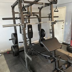 Vesta Fitness Smith Machine 2001 w/Bench Attachment | 230lb Bumpers Weights | 7ft Olympic Bar | Fitness | Gym Equipment | FREE DELIVERY & INSTALL🚚