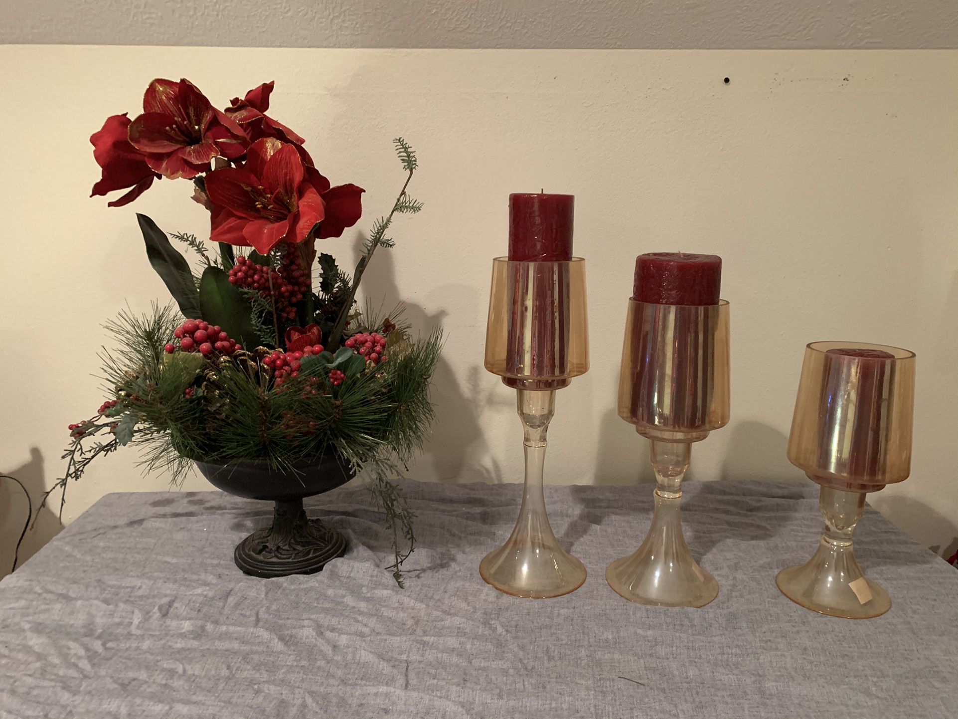 Christmas Candle Holders And Floral Decor