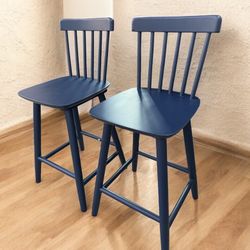 Set Of 2 Farmhouse Counter Height Chair 24inch, Wooden Dark Blue Chair