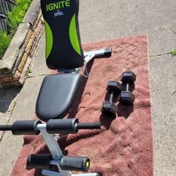 ADJUSTABLE BENCH WITH DUMBBELL HOLDERS LIKE NEW AND A SET OF 30LB HEXHEAD DUMBBELLS TOTAL 60LBs 
7111.S WESTERN WALGREENS 
$110. CASH ONLY AS IS