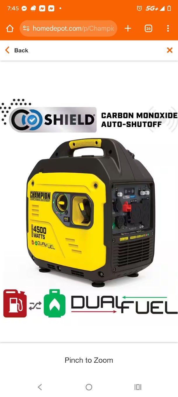 Champion 4600watt Starting 3200 Continues Inverter Generator 1/2 Price