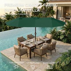 15ft Large Patio Umbrella with Base Included, Double-Sided Rectangle Outdoor Table Umbrella with 12 Reinforced Ribs, Crank Lift for Market Pool Deck B