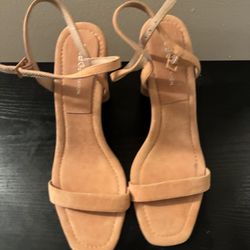 BCBG Open Toe Nude Suede Heeled Sandals 