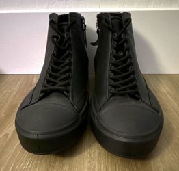 ECCO Black Leather High-Top Lace-Up Sneakers Side Zip Men’s US 10