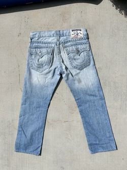 True Religion Straight Blue Jeans Men Size 32x27 Made in USA Flap Pocket