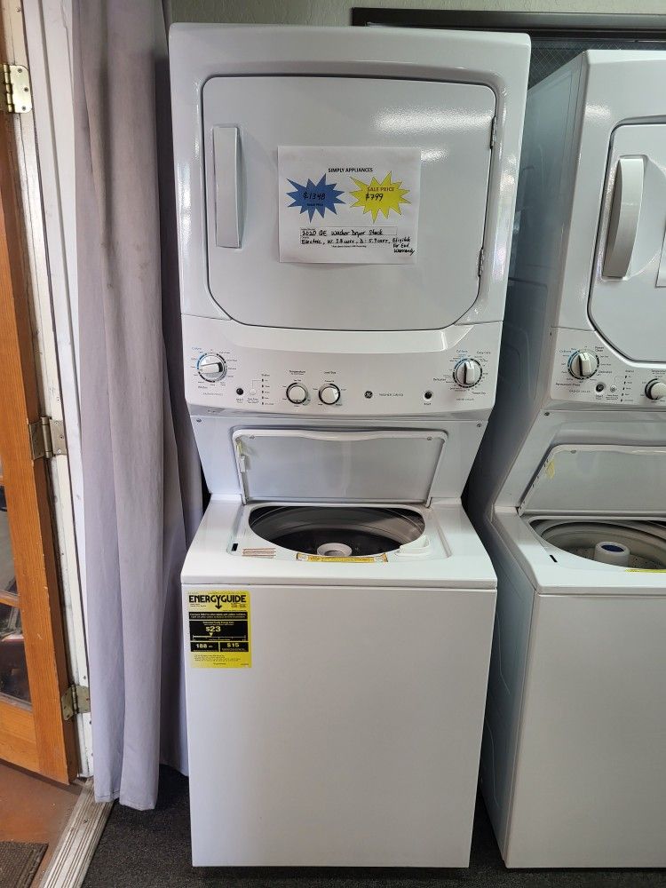 🦇Wicked Good Sale! Like New 2020 GE Washer Dryer Full-size Electric Stack-Warranty Included