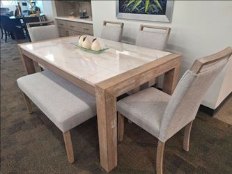 Dining Table Set with Marble Top and Bench