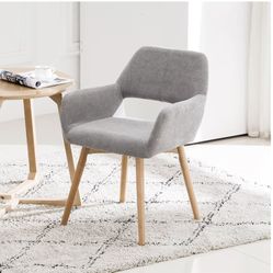 Desk Chair No Wheels Vanity Chair Comfy Accent Chairs for Living Dining Room Bedroom Home Office Mid Century Modern Upholstered Armchair with Wood Leg