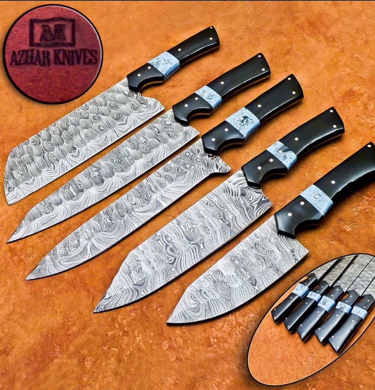 Handmade Damascus Steel 5 Pcs Kitchen Knife Set