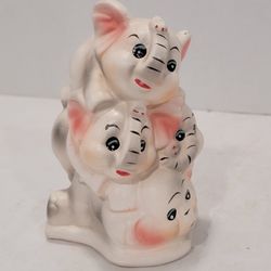 Vintage Stacked Pink Elephants Bank - Pile Of Elephants, Ceramic, Small Bank