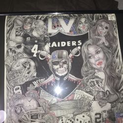 Framed Hand Drown Raiders Portrait With Prison Tag 