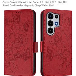 $5-Cover Compatible with itel Super 26 Ultra / S26 Ultra Flip Stand Card Holder Magnetic Clasp Wallet Red