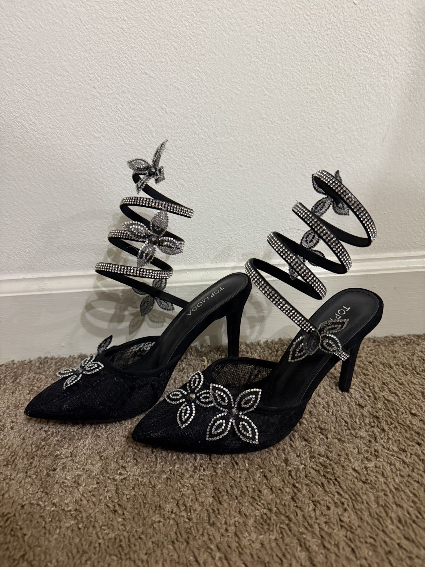 Black And Silver Heels Straps