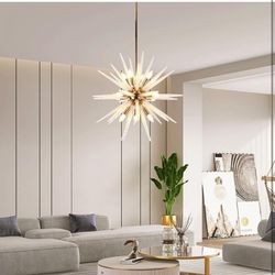12-Light Gold Sputnik Chandeliers, Modern Bubble Acrylic Firework Pendnat Light Fixture, 26.7" Nordic Style Dandelion Pendnat Lighting for Kitchen Isl