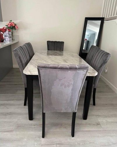 7PC Marble top Dining table set with Table and 6 chairs