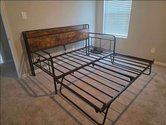 Twin Daybed with Pop Up Trundle, Built-in Charging and Storage, Strong Metal Support