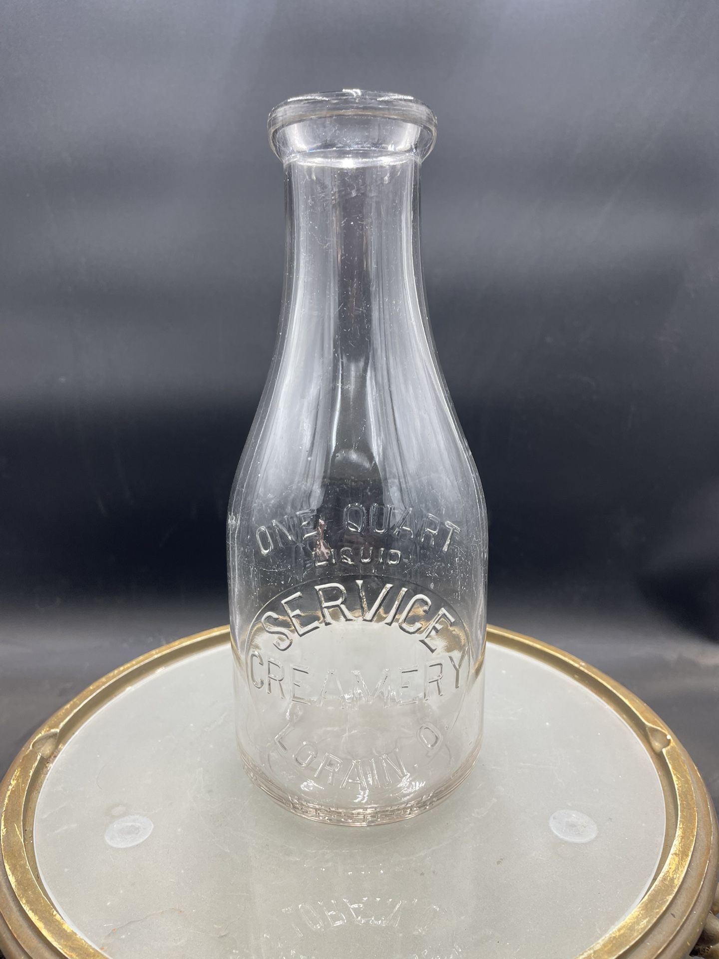 Vintage Service Creamery Lorain, Ohio One Quart Embossed Glass Milk Bottle