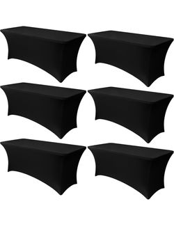 6 Pack Stretch Spandex Table Covers for 6 Foot Tables, Black 6 FT Universal Rectangular Fitted Tablecloth Protector for Wedding, Banquet, Party 72 Len