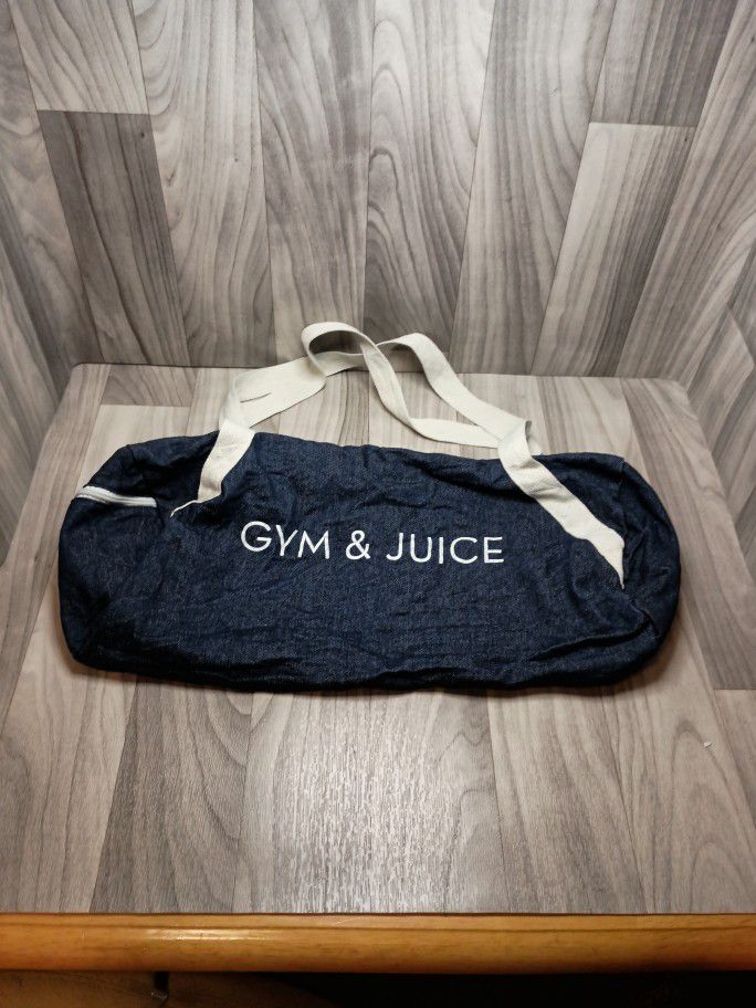 Private Party Gym & Juice Denim Duffle Bag Thin Dark Wash Cream Straps Pocket