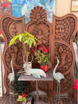 Beautiful Antique solid carved wood very thick  room divider