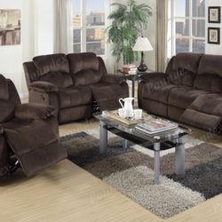 New 3pc Sofa Loveseat Recliner Set in all Chocolate Padded Suede
