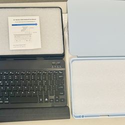 New 10" Wireless Keyboard + Sky Blue Tablet Case Bundle