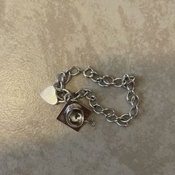 7” Sterling Silver Charm Bracelet Vintage Rhodium Plated