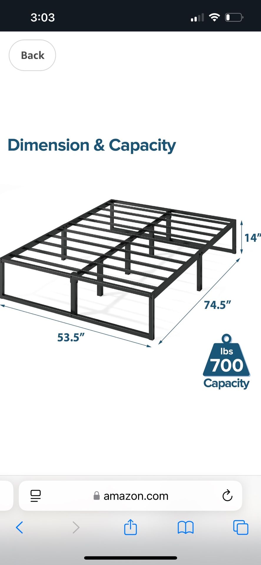Full Size Bed Frame (Mattress Not Included)