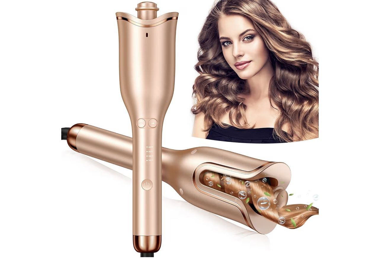 Automatic hair curler, professional automatic hair curler with 1-inch curling wand, large slot, 4 temperature settings and 3 timers, dual voltage anti
