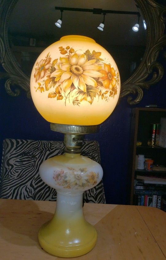 Vintage Butterscotch Globe Hurricane Lamp Parlor Gone With The Wind