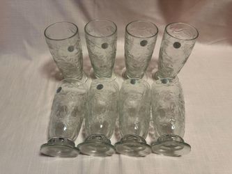ESTATE SALE Vintage Princess House Fantasia Poinsettia 20 oz Footed Tumblers – Set of 8 (NEW w/ Stickers)