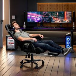 Gaming Chair, Ergonomic Computer Chair with Linkage Armrests, Height Adjustable Video Game Chair with Footrest and Headrest for Silla Gamer and Adults