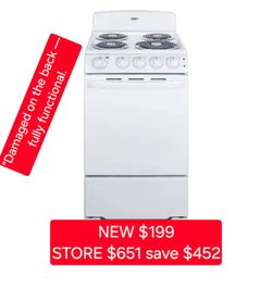 ✨️ Summit Appliance 20 in. 2.3 cu. ft. Electric Range in White W8283