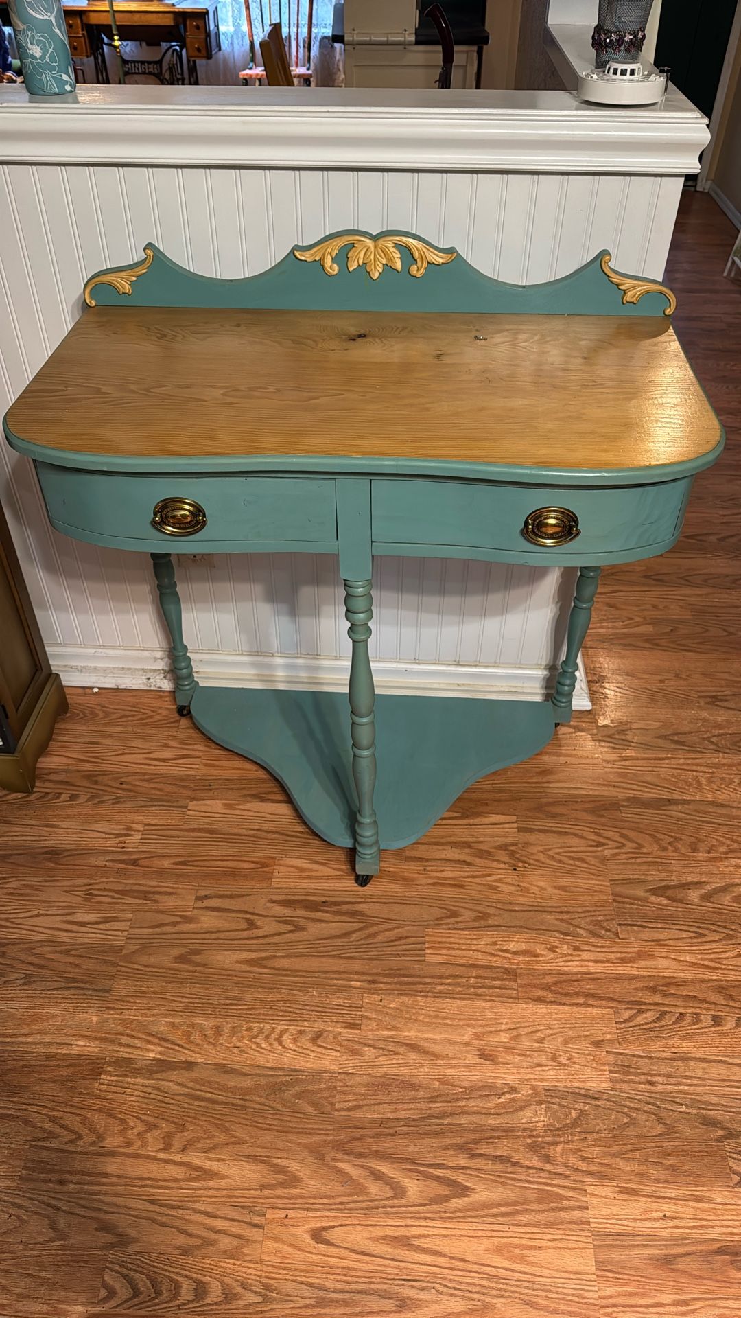 Vintage Console Table W/ 2 Drawers And Bottom Shelf