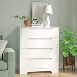 4 Drawer Chest, Modern Nightstand with Cutout Handle, Accent Drawer Dresser, Wood Storage Cabinet with Drawers